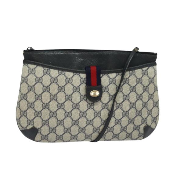 GUCCI GG Supreme Sherry Line Shoulder Bag Pvc Navy Gold 904 02 026 - Picture 1 of 16